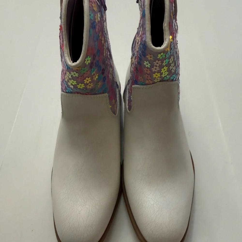 Steve Madden big girls kids White Western Boots Floral‎ Sequin cowgirl sz 5 NEW